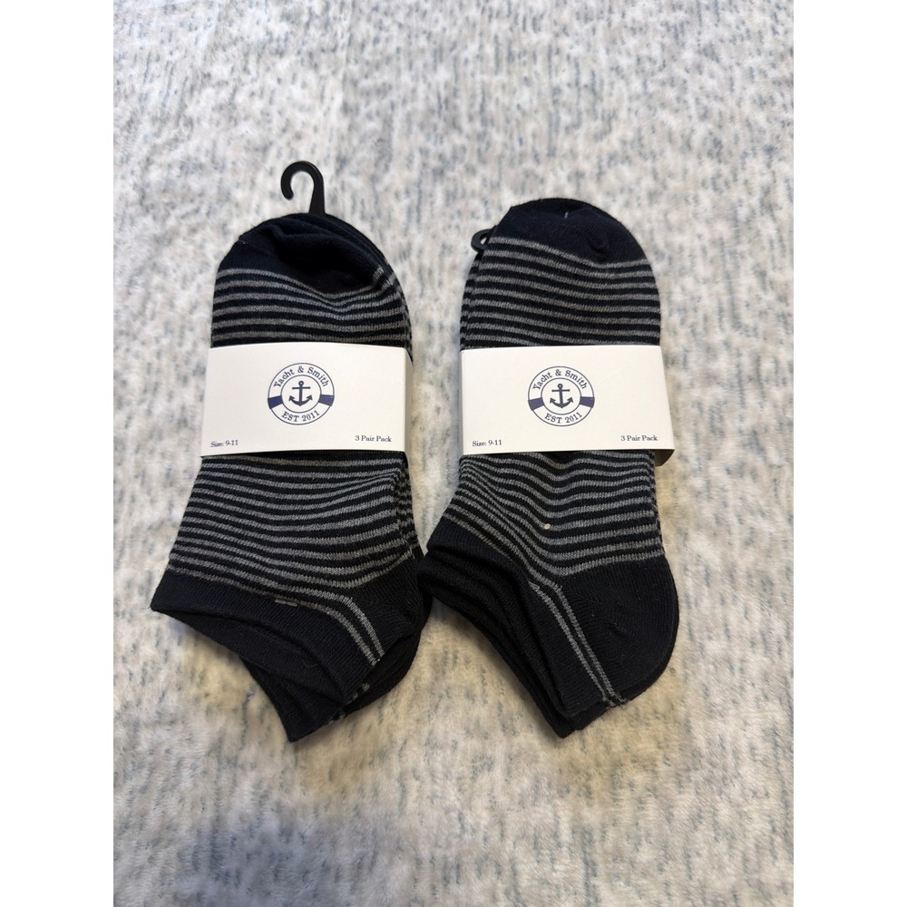 Yacht & Smith Womens‎ 3 Pair Pack Ankle Socks Black Grey Stripe Size 9 11